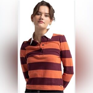 Roxy striped long-sleeve polo shirt red, blue, and cream color stripe